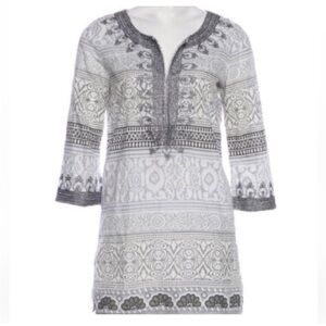 Calypso St. Barth Metallic Embroidered Tunic in Grey & White